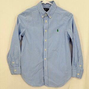 Polo Ralph Lauren Boys Blue White Gingham Check Button Down Shirt Long Sleeve M